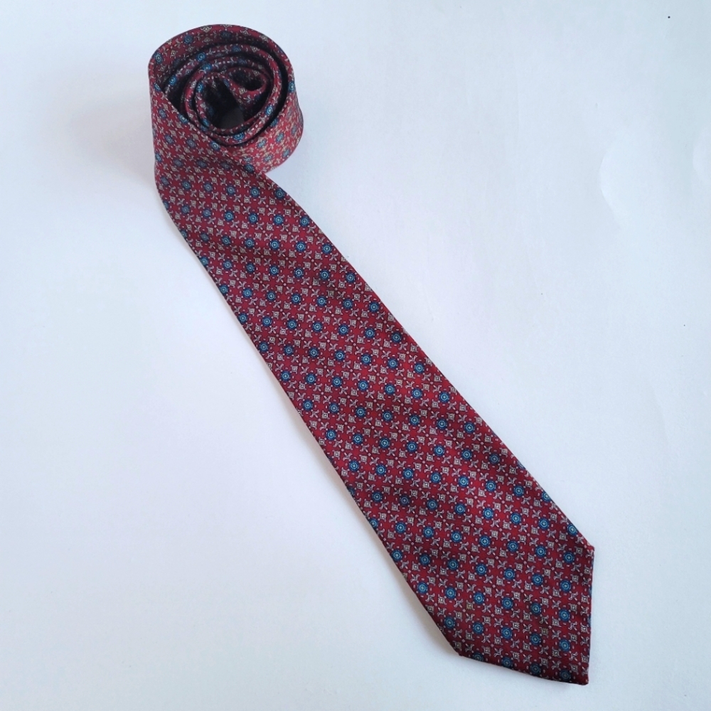 Christian Dior Vintage Silk Tie Red Blue Grey